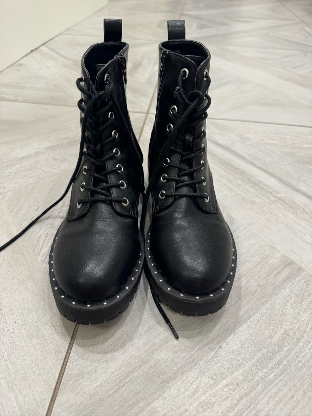 Dolce Vita Black Lace-Up Studded Combat Boots